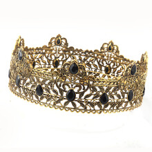 (Ancient Gold Black Diamond) Korona królewska Vintage Gemstone Unisex Party Crown Adult Ball
