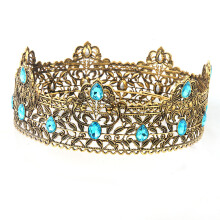 (Antique Gold Sky Blue Diamond) Korona królewska Vintage Gemstone Unisex Party Crown Adult Ball