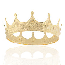 (Golden Small Crown) Klasyczna korona królewska, korona urodzinowa, korona księżniczki, galwanizowana metalowa, duża korona ślubna