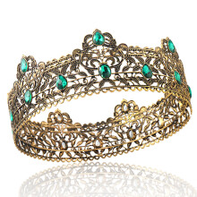(Ancient Gold Green Diamond) Korona królewska Vintage Gemstone Unisex Party Crown Adult Ball
