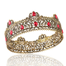 (Ancient Gold Red Diamond) Korona królewska Vintage Gemstone Unisex Party Crown Adult Ball