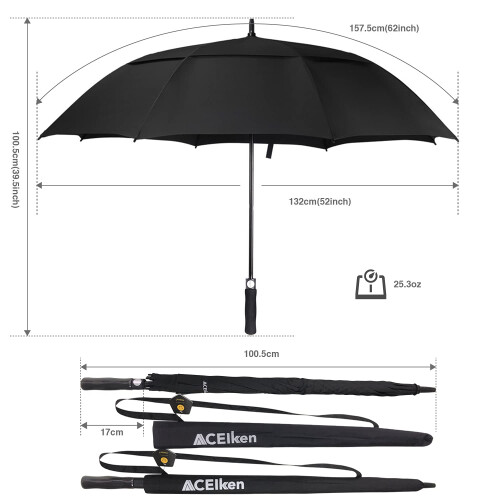 ACEIken Golf Umbrella Windproof Large 62 Inch, Double Canopy Vented, Automatic O 1