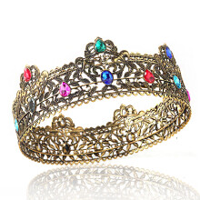 (Antique Gold Color Diamond 1) Korona królewska Vintage Gemstone Unisex Party Crown Adult Ball