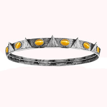(Ancient Silver Milk Yellow Champagne Cat's Eye Stone - 18.4cm) King's Crown Headpiece & Queen's Court Crown "Snow White and the Huntsman" Replica Set