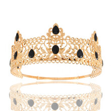 (Gold Black) Men's King Alloy Large Crown Royal Baroque Ancient Greek Prince Crown Atmospheric Round Crown Hair Accessories