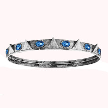 (Antique Silver Blue Cat's Eye Stone - 16cm) King's Crown Headpiece & Queen's Court Crown "Snow White and the Huntsman" Replica Set