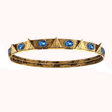 (Ancient Gold Blue Cat's Eye Stone - 18.4cm) King's Crown Headpiece & Queen's Court Crown "Snow White and the Huntsman" Replica Set
