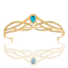 (Golden blue) Bryllupsbrud Krone Krystall Zirkon Prinsesse Hodeplagg Elegant Hårbånd Bursdagsfest Hårtilbehør