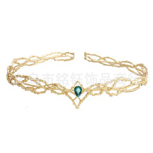 (Golden Green Diamond) Hobbit Elf King Thranduil Złota Duża Okrągła Korona z Diamentami