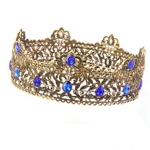 (Ancient Gold Blue Diamond) Korona królewska Vintage Gemstone Unisex Party Crown Adult Ball