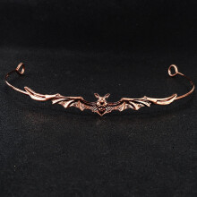 (Rose Gold) Fascia per capelli vintage in lega con corona gotica a forma di pipistrello, accessorio per costume di Halloween per uomo e donna