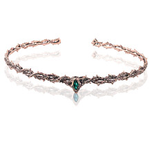 (Antique Copper Green Diamond) Middelaldersk gotisk kronetornformet smaragdinnlagt justerbar vintage hodeplagg