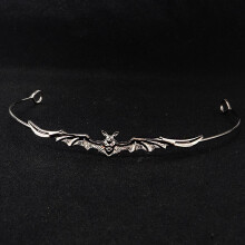 (Black) Fascia per capelli vintage in lega con corona gotica a forma di pipistrello, accessorio per costume di Halloween per uomo e donna