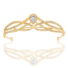 (Golden white) Wedding Bride Crown Crystal Zircon Princess Headpiece Elegant Hairband Birthday Party Hair Accessories