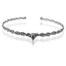 (Retro Silver Black Diamond) Średniowieczna gotycka korona cierniowa w kształcie szmaragdu, regulowana, zabytkowa ozdoba na głowę