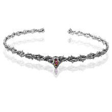 (Vintage Silver Color Diamond) Średniowieczna gotycka korona cierniowa w kształcie szmaragdu, regulowana, zabytkowa ozdoba na głowę