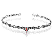 (Vintage Silver Red Diamond) Medieval Gothic Crown Thorn Shape Emerald Inlaid Adjustable Vintage Headpiece
