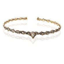 (Vintage Gold White Diamond) Middelaldersk gotisk kronetornformet smaragdinnlagt justerbar vintage hodeplagg