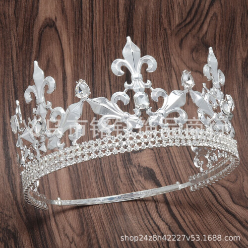 (Silver Sharp Spear White Diamond) Personalized Sharp Spear Retro Crown Gold Water Diamond King Crown Power Queen Headpiece Adjustable Size