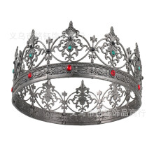(Black) Męska ozdoba do włosów w kształcie korony królewskiej z ciemnego metalu, wklęsła, trójwymiarowa, wykwintna, duża korona