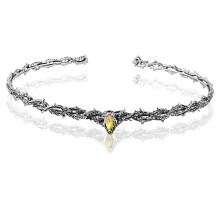 (Vintage Silver Yellow Diamond) Średniowieczna gotycka korona cierniowa w kształcie szmaragdu, regulowana, zabytkowa ozdoba na głowę