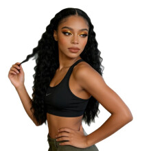 (Burgundy, 28 inches) Women's Long Curly Water Wave Wig, Middle Part Front Lace, Synthetic Fiber One Piece