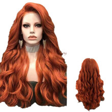 (Burgundy) Women's Large Wavy Wig with Orange Long Curly Hair, High-Temp Fiber Synthetic Headpiece