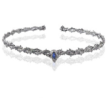 (Gun Black and Blue Diamond) Medieval Gothic Crown Thorn Shape Emerald Inlaid Adjustable Vintage Headpiece