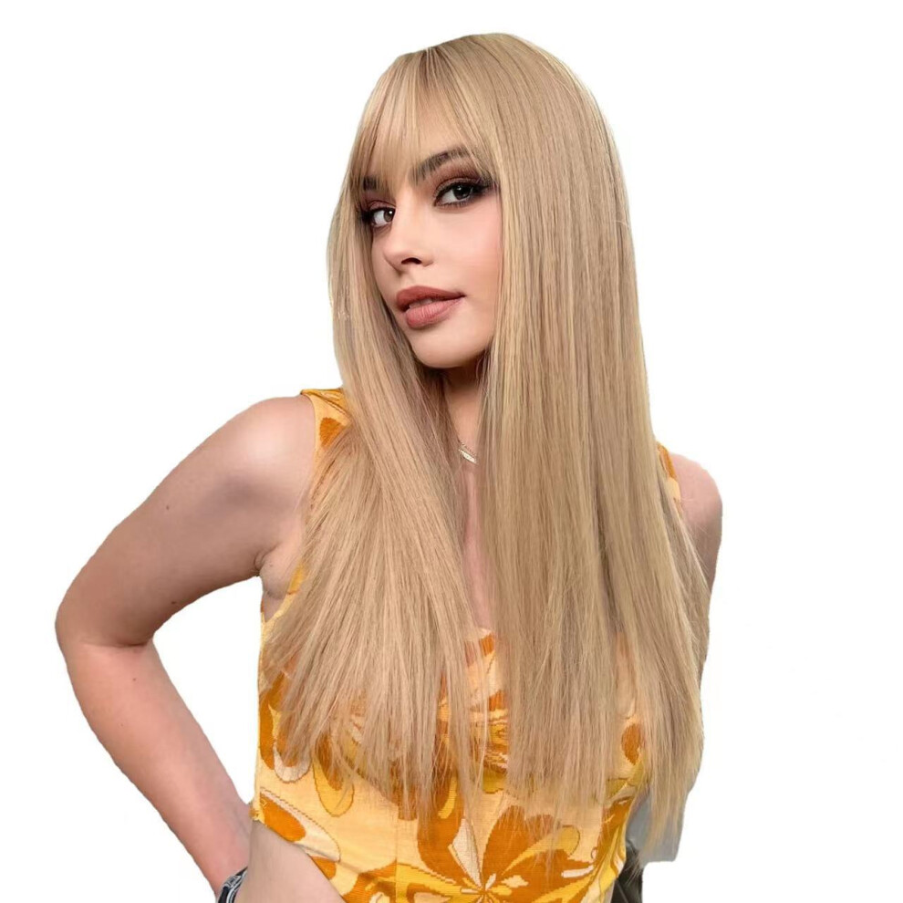 Unisex Red,Yellow (Burgundy) Women's Long Straight Wig With Bangs, Yellow Gradient Cosplay Hairpiece