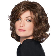 (Burgundy) Brown Medium-Length Curly Wig Side Bangs Women's Natural Look Kit
