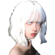 (Dark Brown) Women's Lolita Soft Girl Silver White Short Curly Wig with Straight or Side Middle Part Imitation Wig