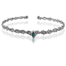 (Gun Black and Green Diamond) Medieval Gothic Crown Thorn Shape Emerald Inlaid Adjustable Vintage Headpiece