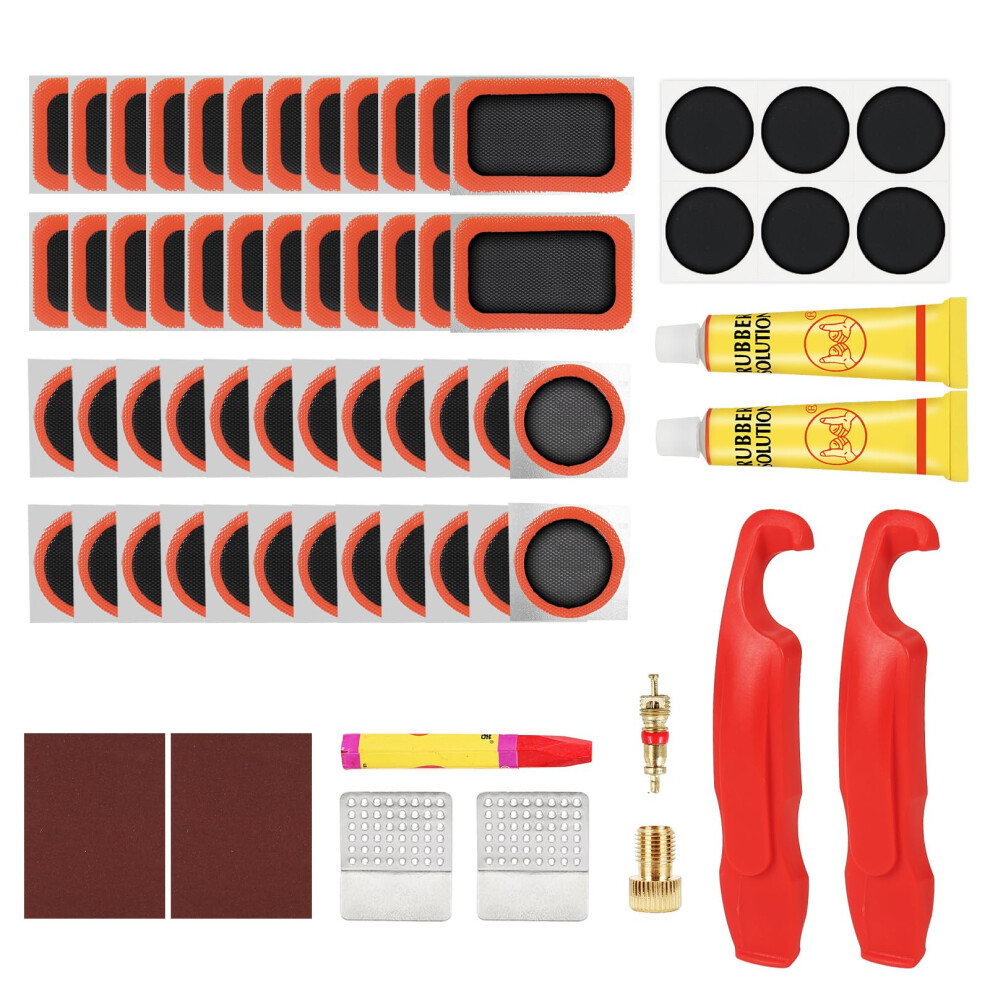 Keteles 78Pcs Puncture Repair Kit, Self-Adhesive Bike Tyre Patches Puncture Repair Kit, Portable Storage Box, Valve Converter, For Mountain Bikes, Co
