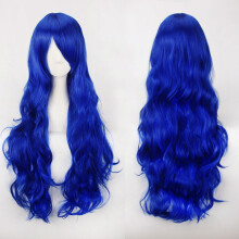 (Dark blue) Cosplayperuk Färgglad Animeperuk Knappnät Högtemperatur Silke 80CM Långt Lockigt Hår Universal