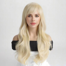 (Purple) Women's Long Wavy Curly Wig with Full or Side Bangs, High-Temp Silk Full Wig