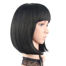 (Black) Colorful Anime Bob Wig with Full Bangs, Short Bobo Halloween Wig