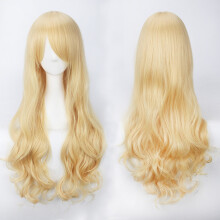 (Light Gold) Cosplay Wig Colorful Anime Wig Button Net High-Temp Silk 80CM Long Curly Hair Universal
