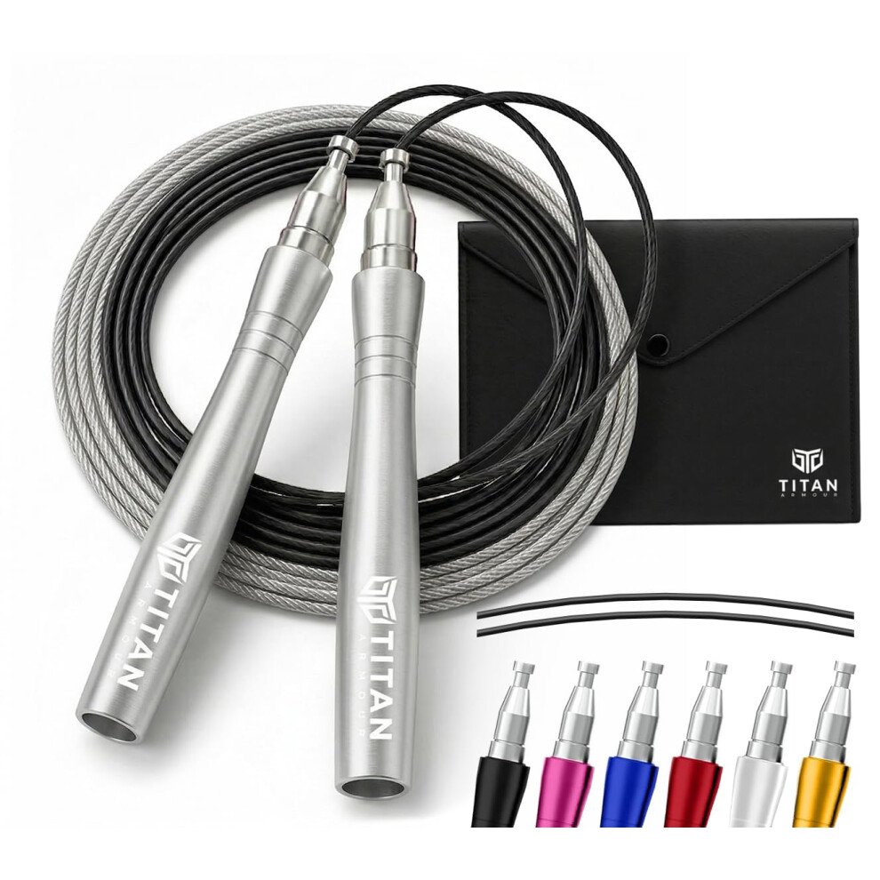 Photos - Jump Rope Titan Armour Self-Locking & Adjustable, Adult Speed Skipping Rope | 2 x Steel Ropes 2.5mm & 3mm Thickness & Travel Case | Pr