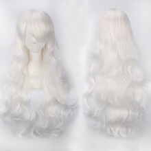 (White) Cosplay Wig Colorful Anime Wig Button Net High-Temp Silk 80CM Long Curly Hair Universal