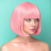 (Pink) Colorful Anime Bob Wig with Full Bangs, Short Bobo Halloween Wig