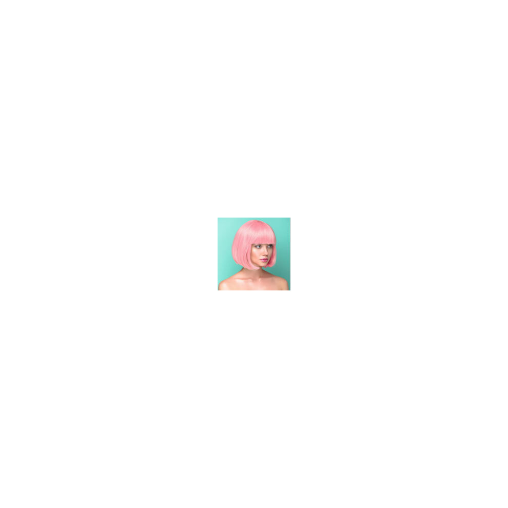 (Pink) Colorful Anime Bob Wig with Full Bangs, Short Bobo Halloween Wig
