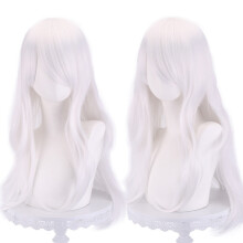 (White) Anime Cosplay Wig, 75cm Long Curly Wavy Synthetic Hair, Multi-Color Unisex Style