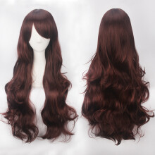 (Dark Brown) Cosplay Wig Colorful Anime Wig Button Net High-Temp Silk 80CM Long Curly Hair Universal