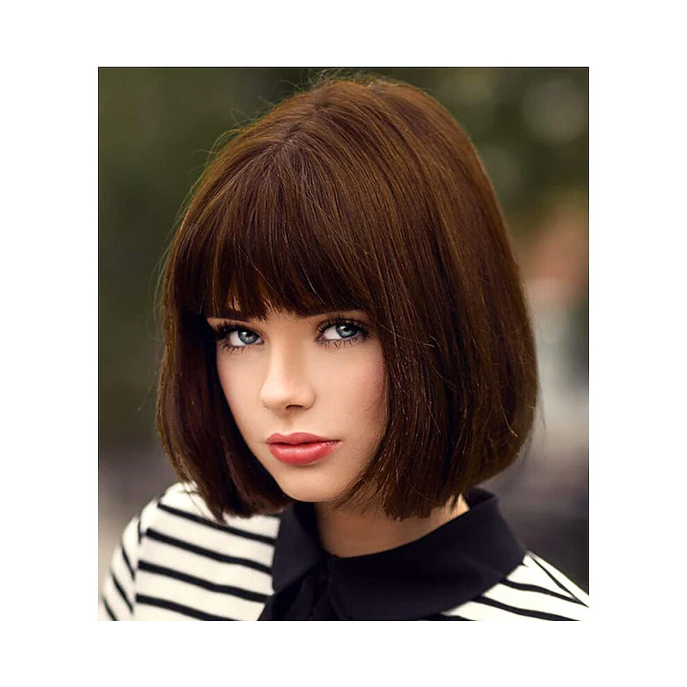 (Light Brown) Colorful Anime Bob Wig with Full Bangs, Short Bobo Halloween Wig