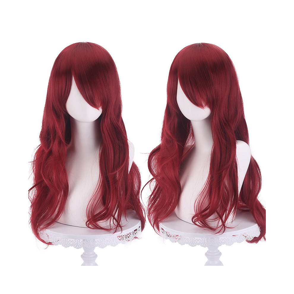Unisex Red (Burgundy) Anime Cosplay Wig, 75Cm Long Curly Wavy Synthetic Hair, Multi-Color Style