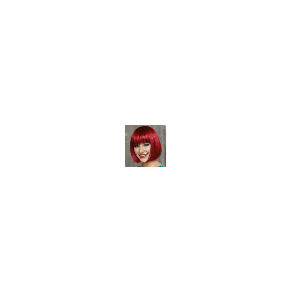 (Burgundy) Colorful Anime Bob Wig with Full Bangs, Short Bobo Halloween Wig
