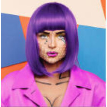 (Purple) Colorful Anime Bob Wig with Full Bangs, Short Bobo Halloween Wig