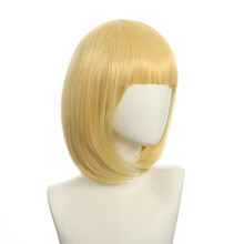 (Light Gold) Colorful Anime Bob Wig with Full Bangs, Short Bobo Halloween Wig