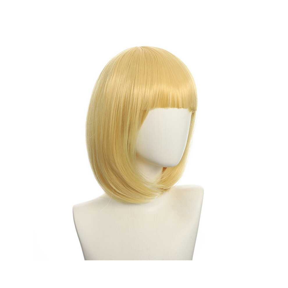 (Light Gold) Colorful Anime Bob Wig with Full Bangs, Short Bobo Halloween Wig