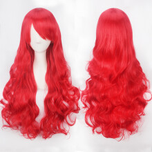 (Bright red) Cosplay Wig Colorful Anime Wig Button Net High-Temp Silk 80CM Long Curly Hair Universal